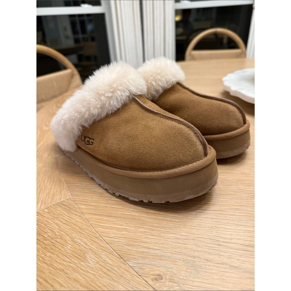 UGG Disquette Platform Shearling Slippers Chestnut